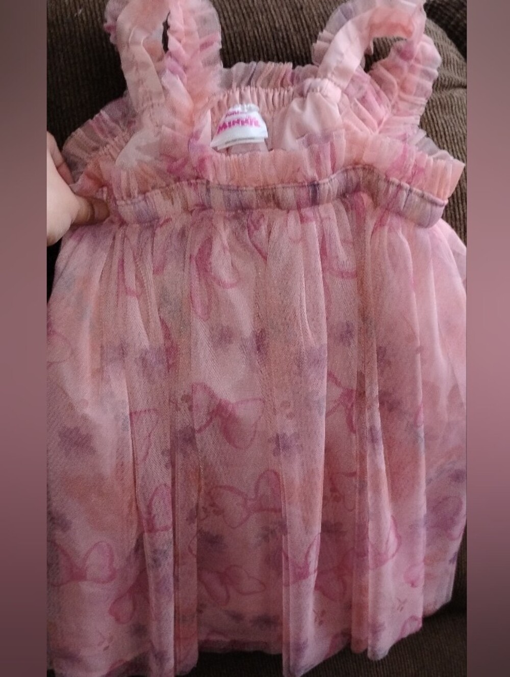 Toddler Girls Minnie Mouse Light Pink Heart & Bow Print Tulle Dress